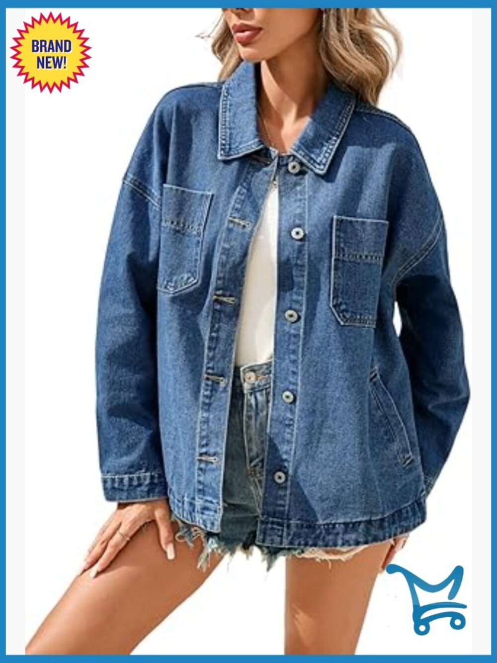 Oversized Denim Jacket Button Down Long Sleeve Shacket with Pockets